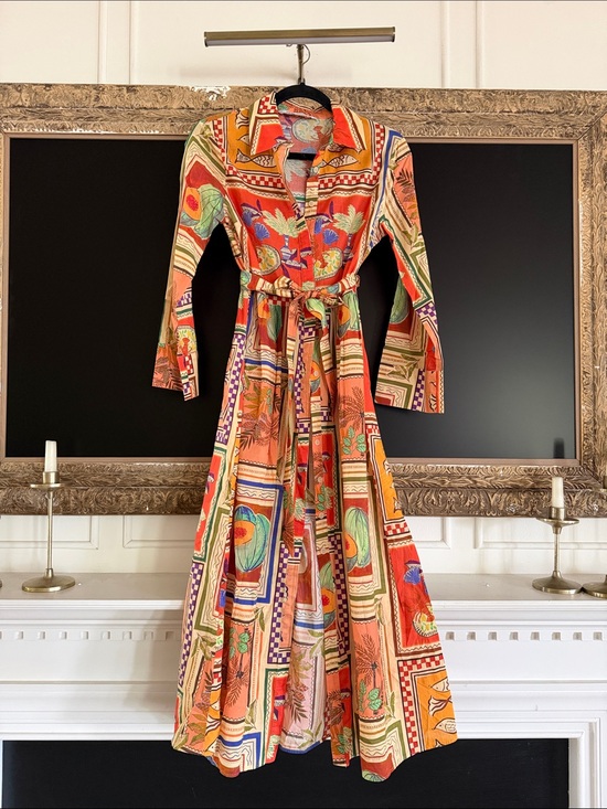 Zara Dresses & Skirts - Zara Multi-Print Long Sleeve Shirt Dress in Orange and Green